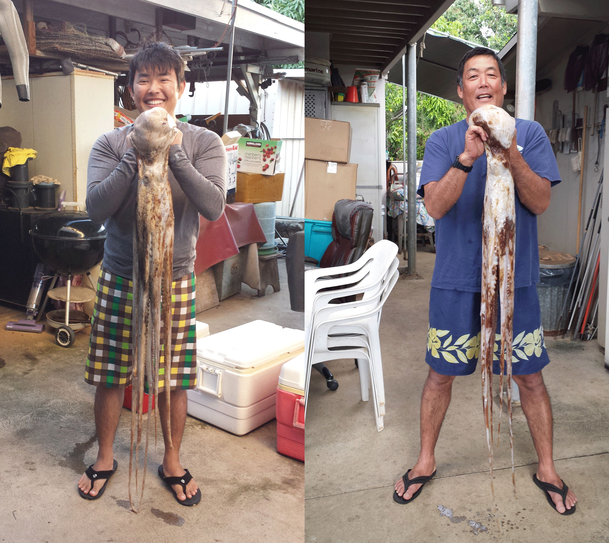 Family catching squid in Hawaii.